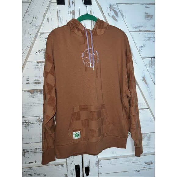 Vans Beauty Tan Flower Checkerboard Pullover Hoodie Terry Women's Size XS - Picture 1 of 11